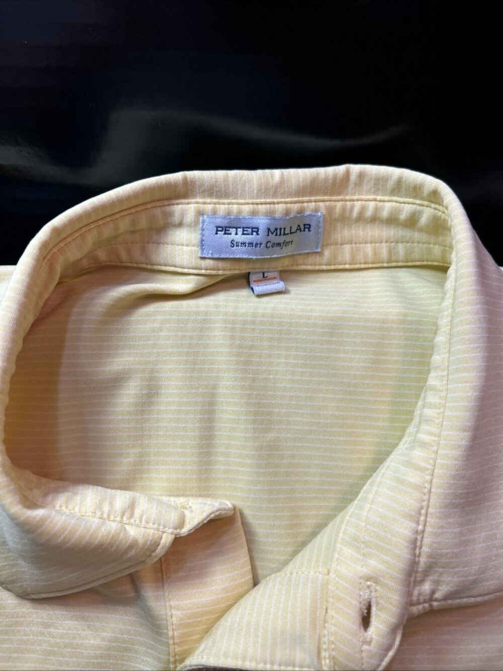 Peter Millar Shirt Mens Large Yellow Striped Summer Comfort Polo Short Sleeves - Picture 2 of 5